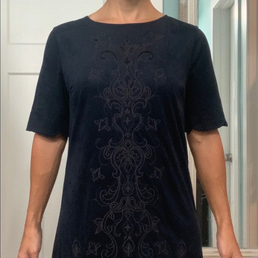 Navy Faux-Suede Miss Me Shift Dress